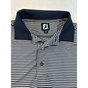 Footjoy FJ Mens Golf Polo Shirt Blue Stripe Solid Blue Collar Size L Monarch CC